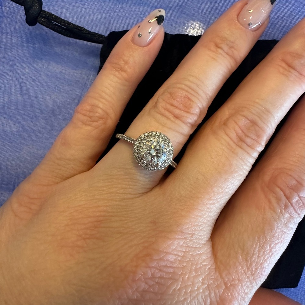 ✨ 14K WG Moissanite Ring✨1ct TGW & 1/3ct TDW Diamond Double Halo